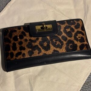 J. Crew Leopard Print Continental Wallet in Brown and Black